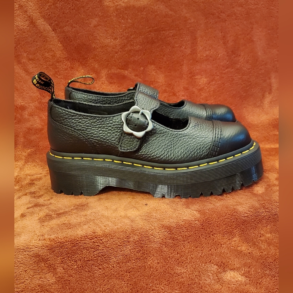 NEW DR MARTENS BLACK LEATHER MARY JANE PLATFORM SHOES